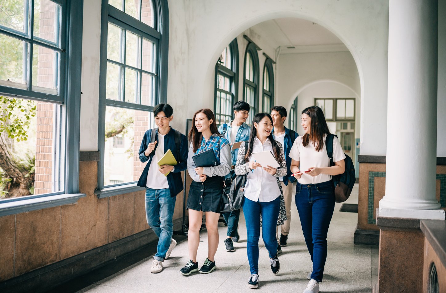 Students Walking in a University Hallways